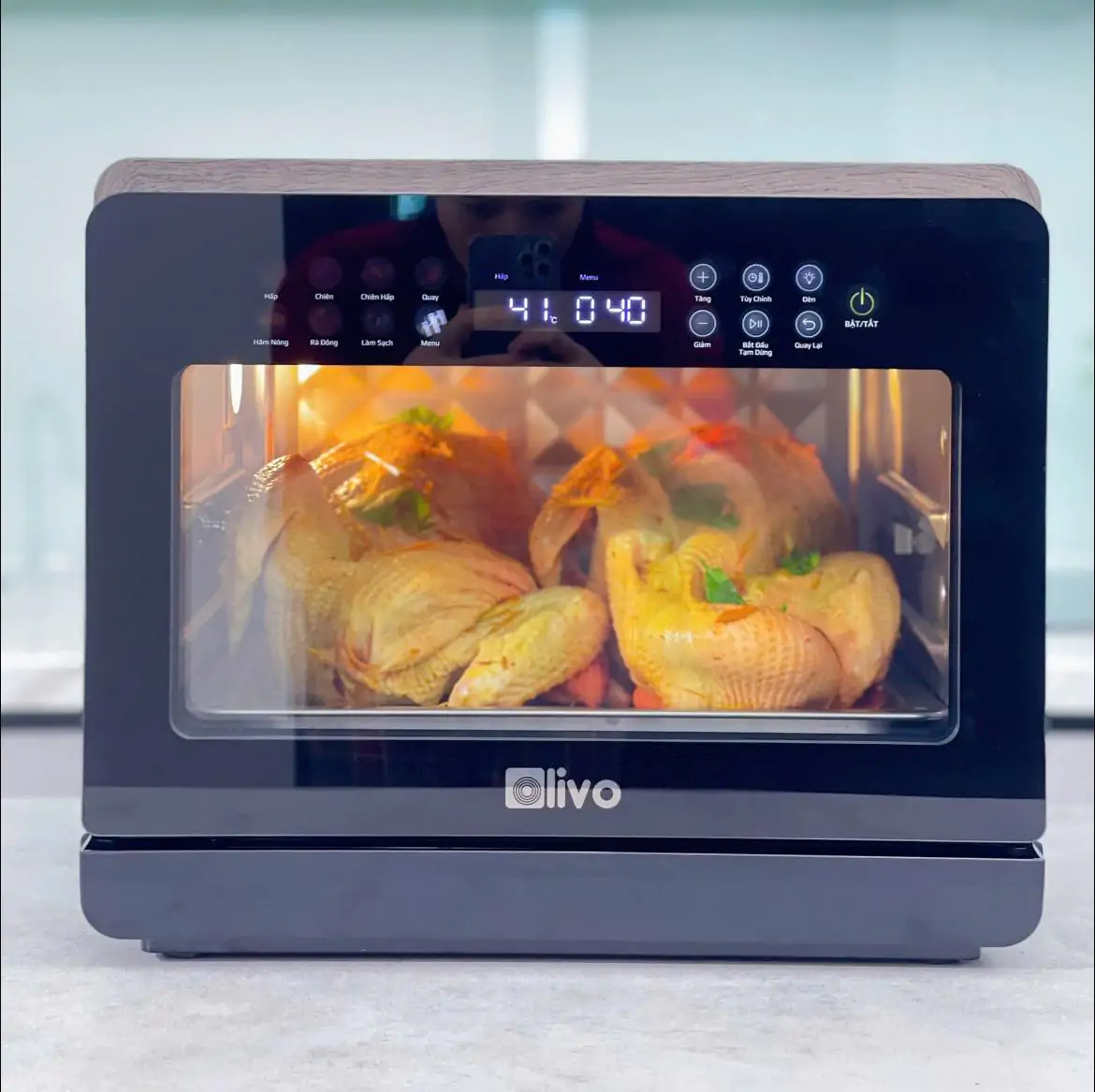hấp 2 con gà với nồi chiên hơi nước olivo steamfry xtra 20l hấp 2 con gà với nồi chiên hơi nước olivo steamfry xtra 20l