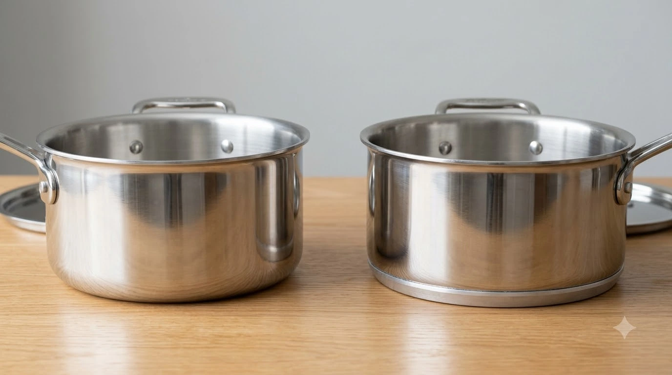 cách chọn nồi cho bếp từ nồi inox nguyên khối và đáy dán