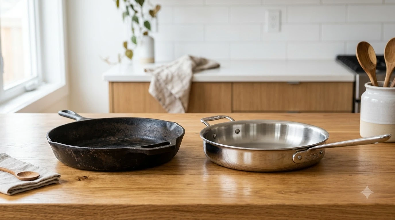 so sánh chảo gang và chảo inox